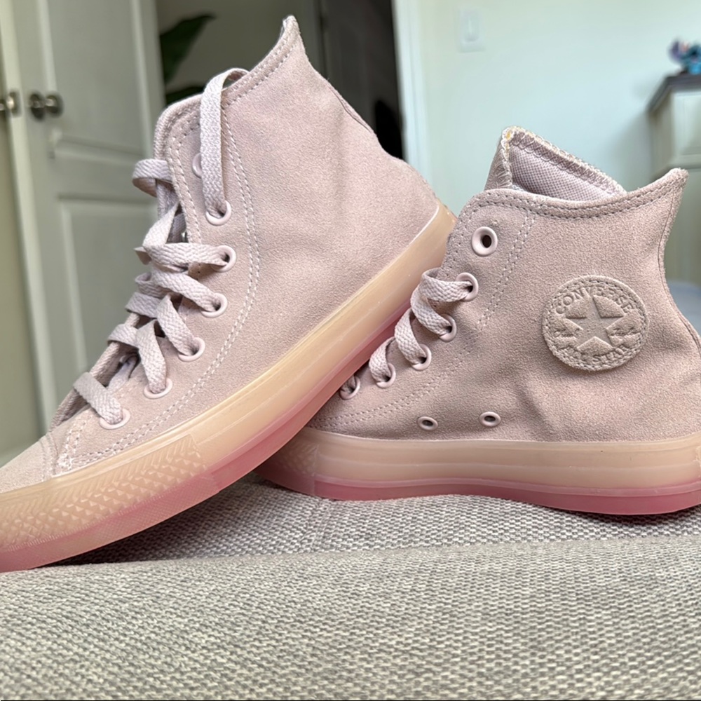 Converse Women's High-Top Sneakers - Suede Lilac with bright pink bottom